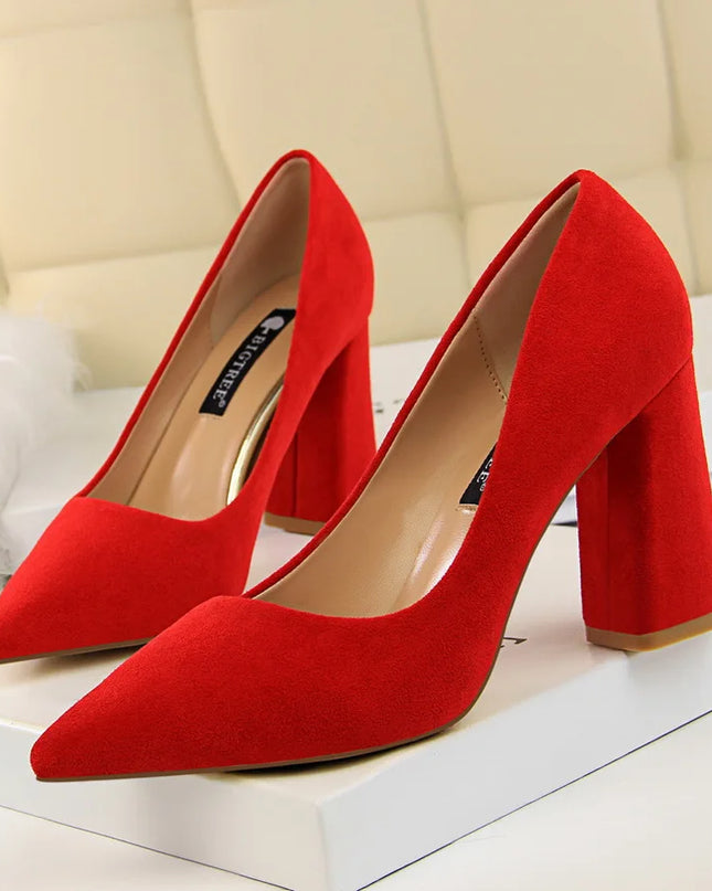 Elegant Women's Pointed Toe Flock Suede Heels