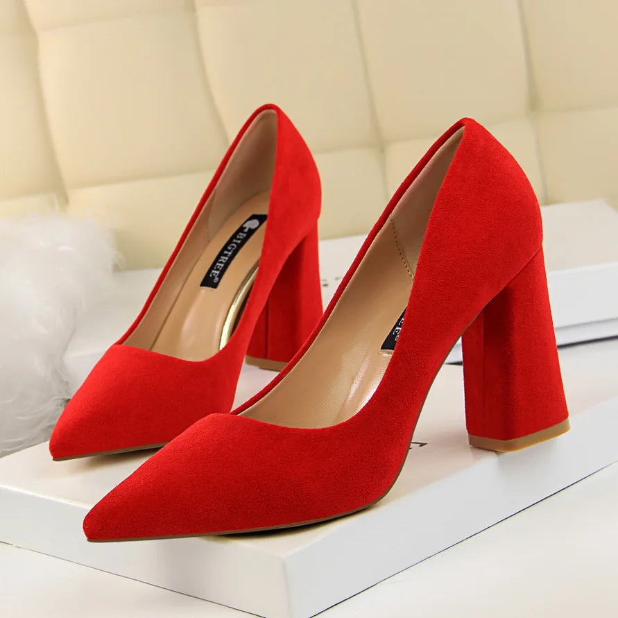 Elegant Women's Pointed Toe Flock Suede Heels