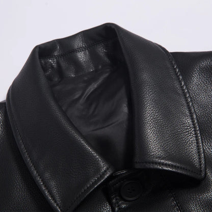 Men's Long Faux Leather Trench Coat with Lapel - Stylish & Durable Leather Outerwear for Men
