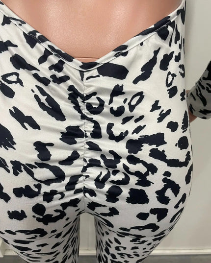 Women’s Leopard-Print Jumpsuit with Backless Lace-Up Detail and Shirred Hips