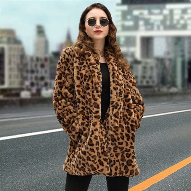 Women's Leopard Print Faux Fur Jacket