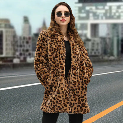 Women's Leopard Print Faux Fur Jacket