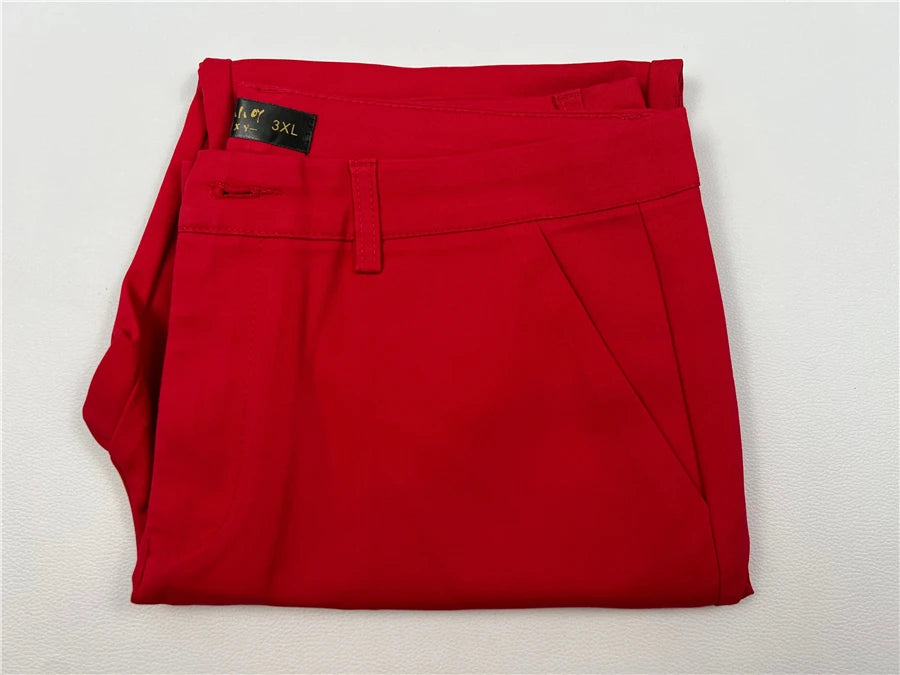 Women's High Waist Slim Slimming Skinny Pencil Pants - Elastic Ankle-Length Trousers