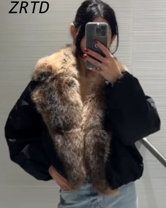 ZRTD Women's Faux Fur Patchwork Cropped Loose Lapel Jacket/Vest