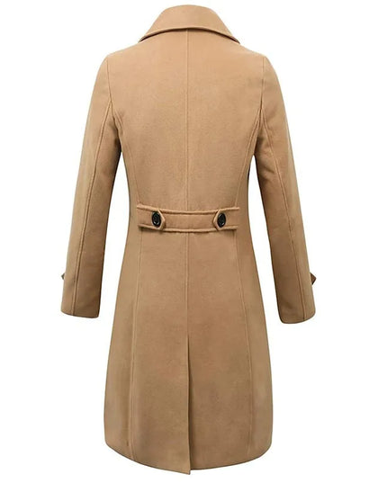 Men's Wool Coat with Double-Breasted Buttons, Lapel Collar