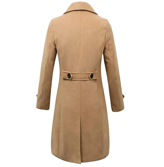 Men's Wool Coat with Double-Breasted Buttons, Lapel Collar