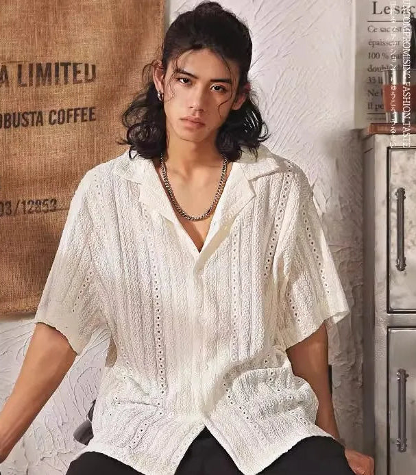 Men's Short Sleeve Cuban Collar Shirt - Breathable, Oversized Fit