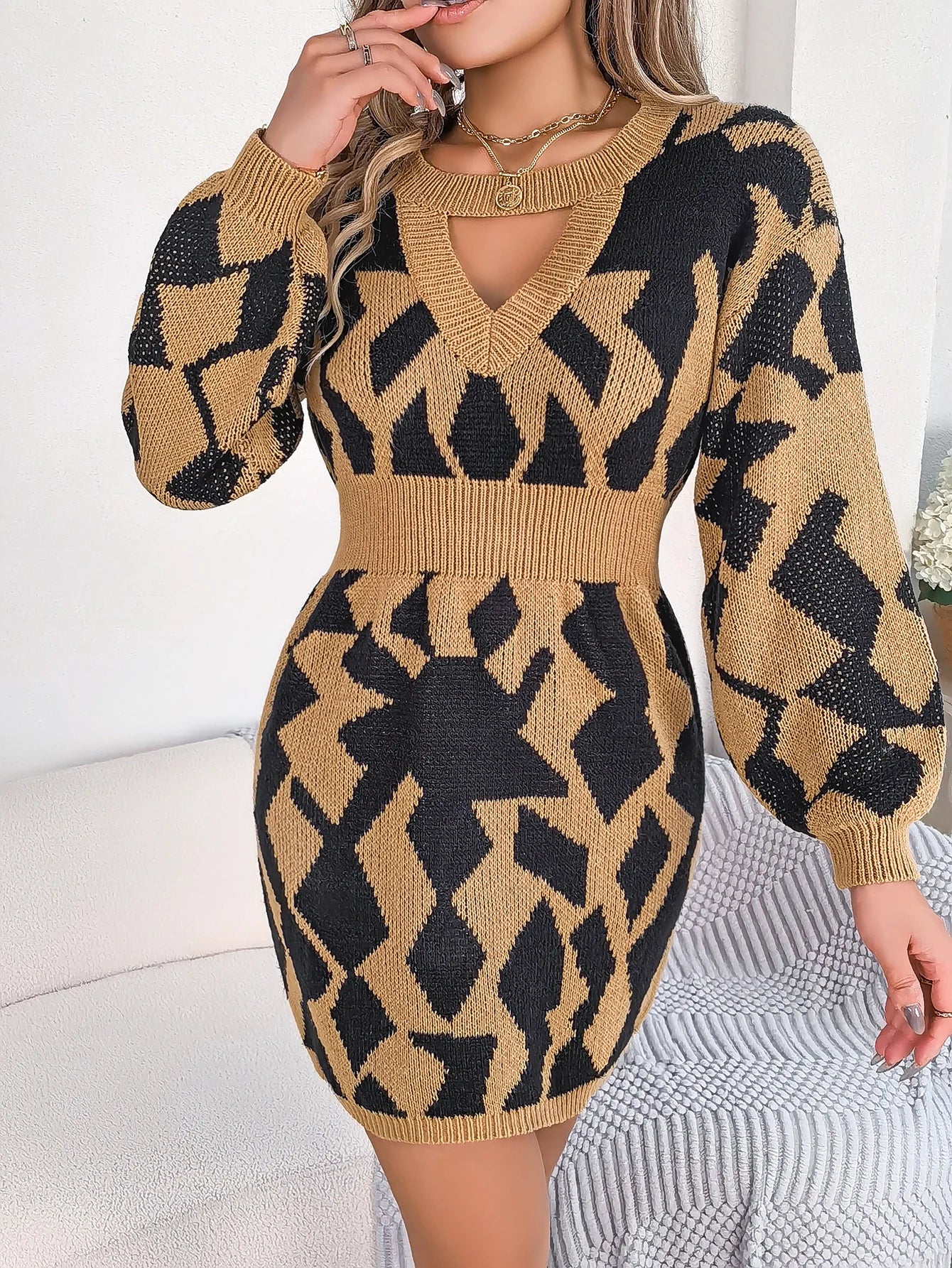 Women's Lantern Sleeve Knitted Dress
