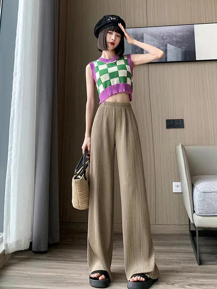 Women's Ice Silk Chiffon Wide-Leg High-Waist Pants