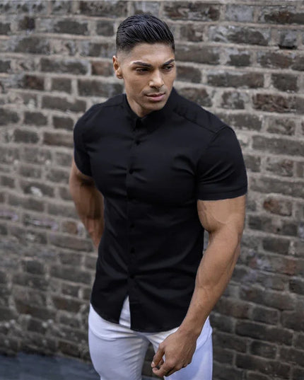 Men's Slim Fit Short Sleeve Lapel Shirt – Lightweight & Stretchy