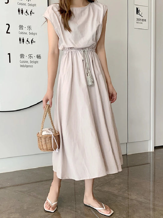 Women's Oversized Vintage Maxi Dress with Short Sleeves - Comfortable Cotton Fashion Wear