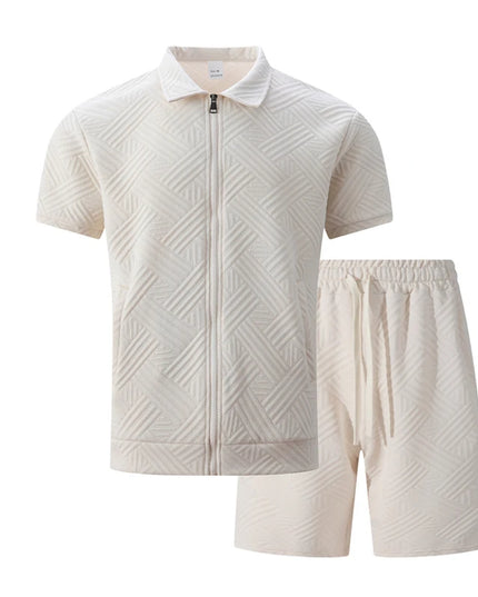 Men's Casual Two-Piece Short Sleeve Polo Shirt and Shorts Set