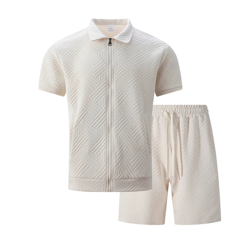 Men's Casual Two-Piece Short Sleeve Polo Shirt and Shorts Set