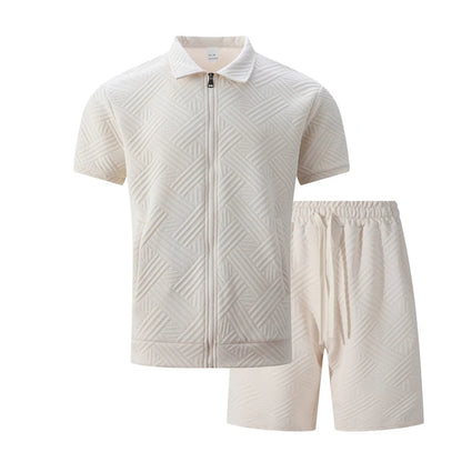 Men's Casual Two-Piece Short Sleeve Polo Shirt and Shorts Set