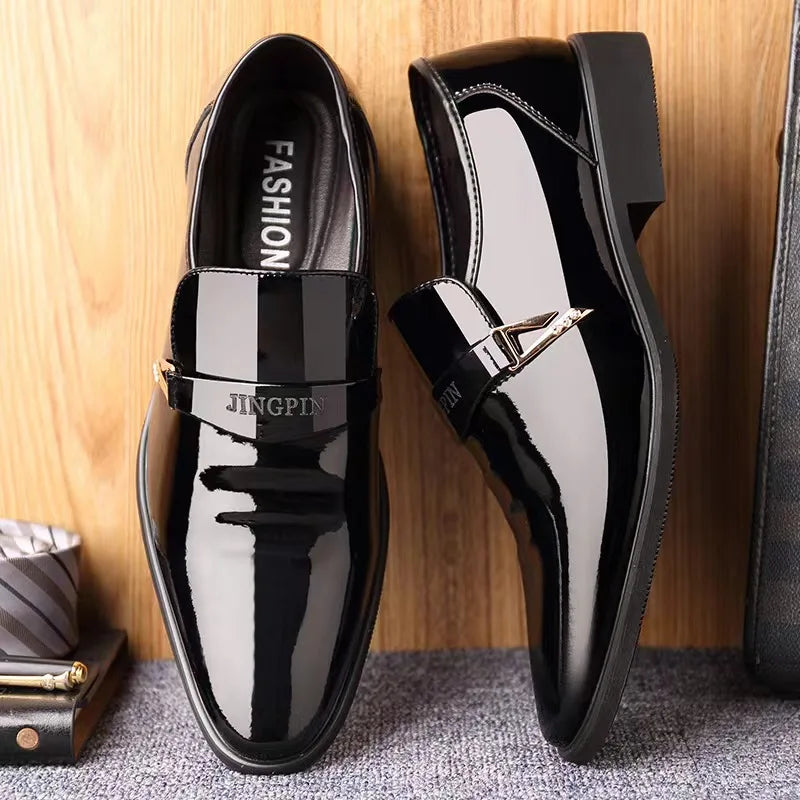 Men's Faux Leather Lacquer Shoes – Pointed Toe Dress Shoes