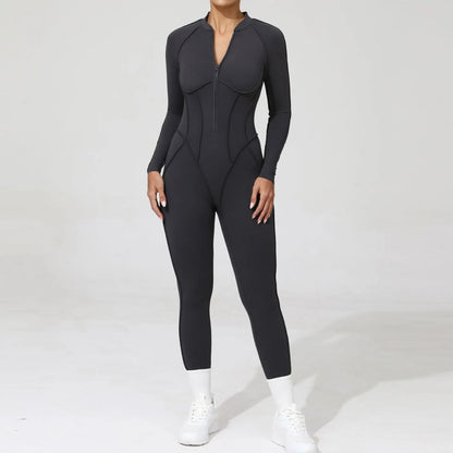 Women's Fitness Jumpsuit with Zipper - Activewear Bodysuit for Workout & Gym