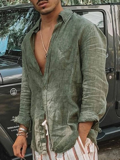 Men's Casual Long-Sleeve Shirt with Lapel