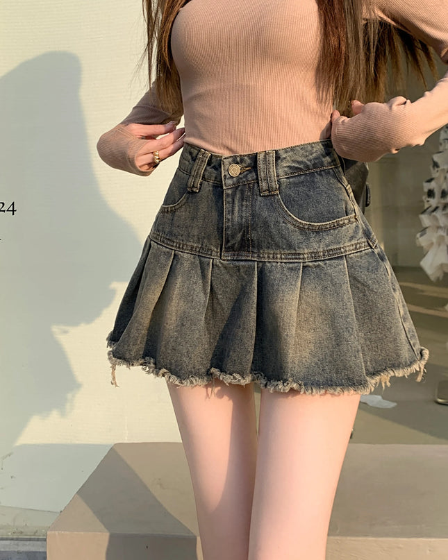High-Waisted Women's Spliced Denim Mini Skirt