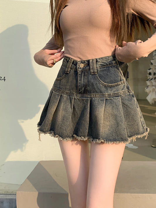 High-Waisted Women's Spliced Denim Mini Skirt