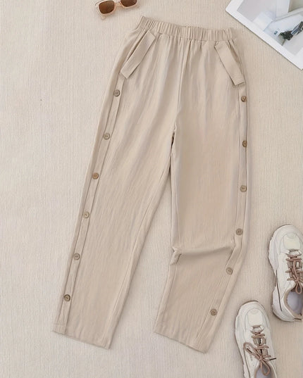 Women's Casual Straight-Leg Button-Closure Pants - Comfortable & Stylish Everyday Wear