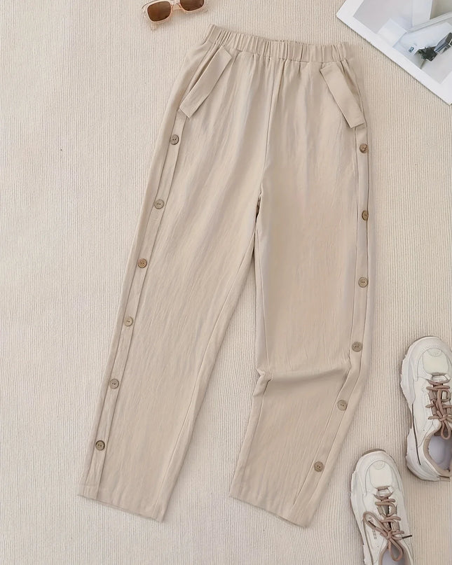 Women's Casual Straight-Leg Button-Closure Pants - Comfortable & Stylish Everyday Wear