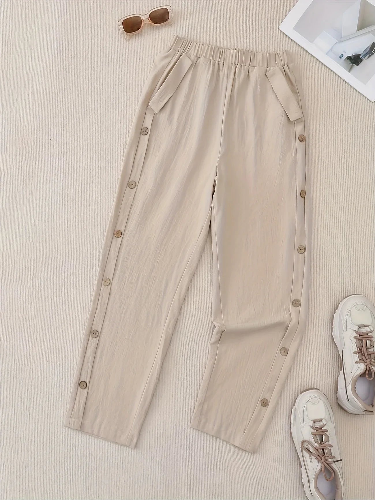 Women's Casual Straight-Leg Button-Closure Pants - Comfortable & Stylish Everyday Wear