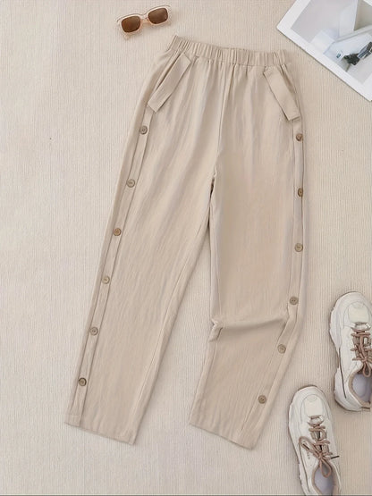 Women's Casual Straight-Leg Button-Closure Pants - Comfortable & Stylish Everyday Wear