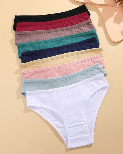 Set of 8 Cotton Striped Low-Rise Stretchy Panties for Women