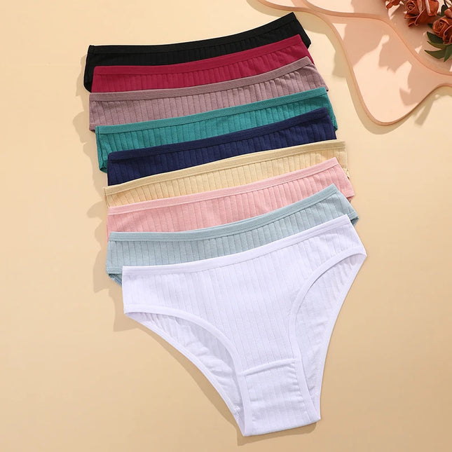 Set of 8 Cotton Striped Low-Rise Stretchy Panties for Women
