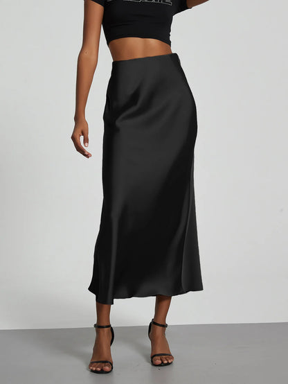 Women's Sophisticated High-Waisted Satin Maxi Skirt