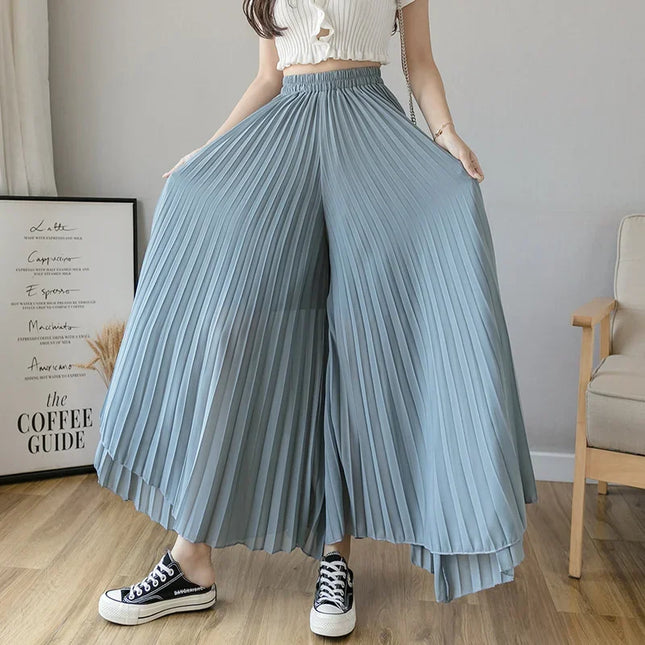 Elegant Women’s Chiffon High-Waist Wide-Leg Pants - Pleated & Loose Fit