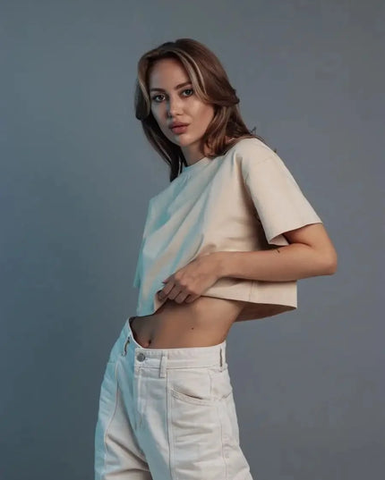 Women's Casual Loose Fit Cotton Cropped T-Shirt
