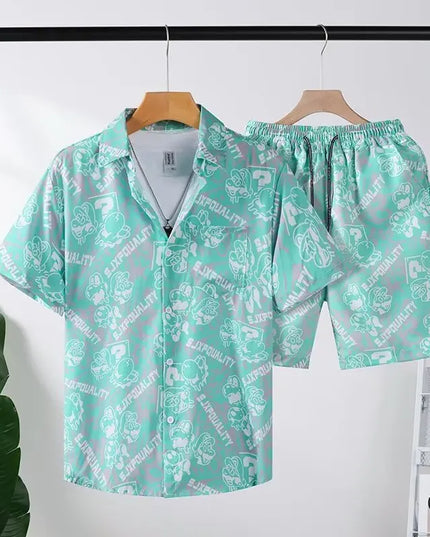 Men's Two-Piece Loose Fit Tie-Dye Striped Shirt and Shorts Set