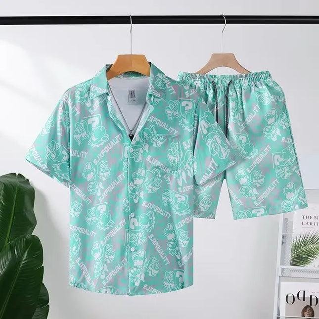 Men's Two-Piece Loose Fit Tie-Dye Striped Shirt and Shorts Set