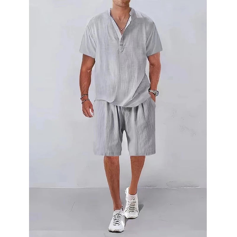 Men's Casual Two-Piece Polo Shirt and Shorts Set
