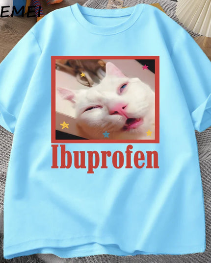 Unisex Ibuprofen Cat Meme Cotton Graphic T-Shirt - Funny Cat Lover Tee