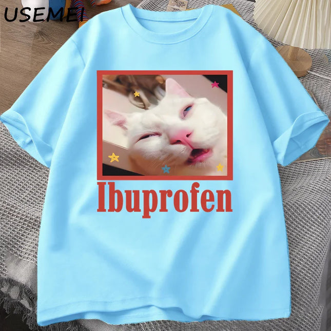 Unisex Ibuprofen Cat Meme Cotton Graphic T-Shirt - Funny Cat Lover Tee