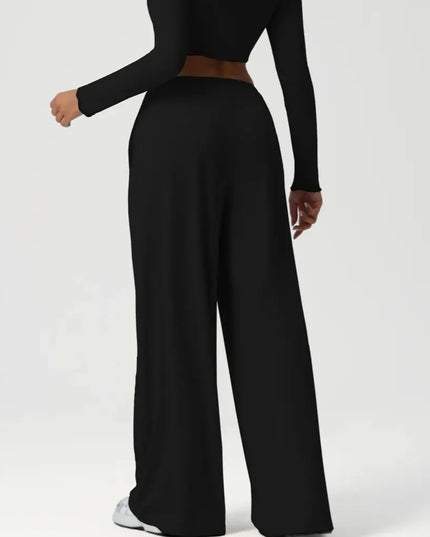 Loose Fit Wide Leg Women's Pants with Drawstring Waist
