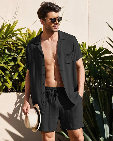 Men's Cotton Two-Piece Shirt and Shorts Set