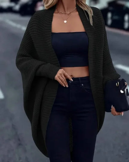 Women’s Elegant Open-Front Knit Cardigan with Loose Long Sleeves