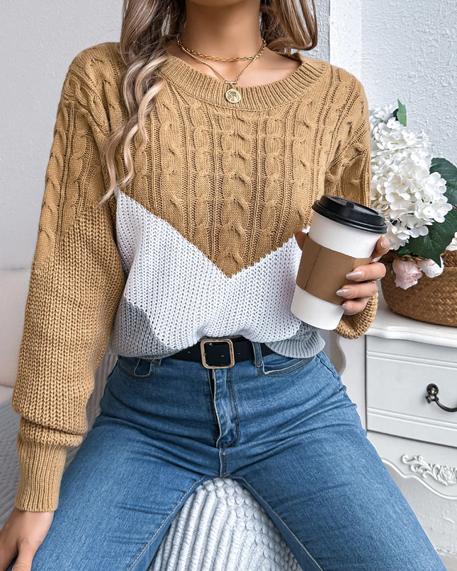 Multi-coloured Patchwork Long Sleeve Knitted Sweater for Women