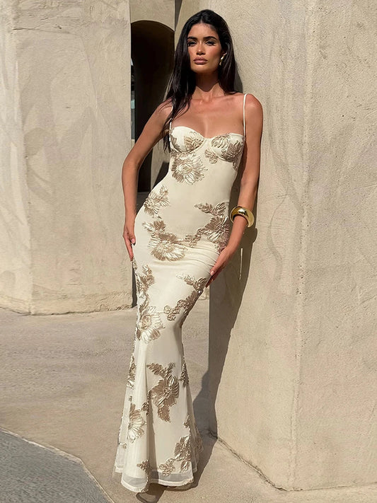 Women's Backless Maxi Dress - Elegant Splice Sheath Dress for Women