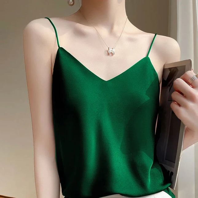 Women's V-Neck Spaghetti Strap Blouse – Stylish & Flowy Top for Women