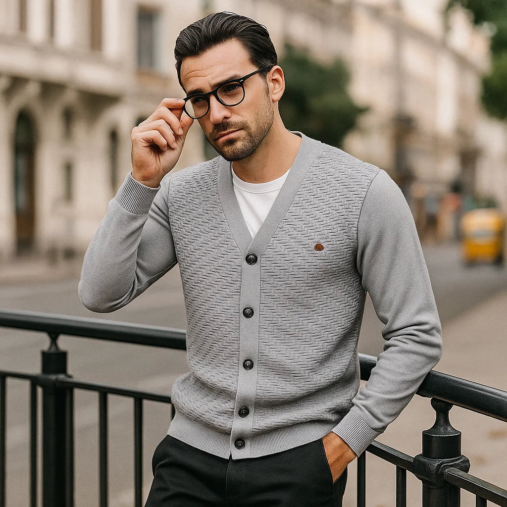Men's Cotton V-Neck Button-Up Casual Knit Cardigan Sweater