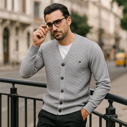 Men's Cotton V-Neck Button-Up Casual Knit Cardigan Sweater