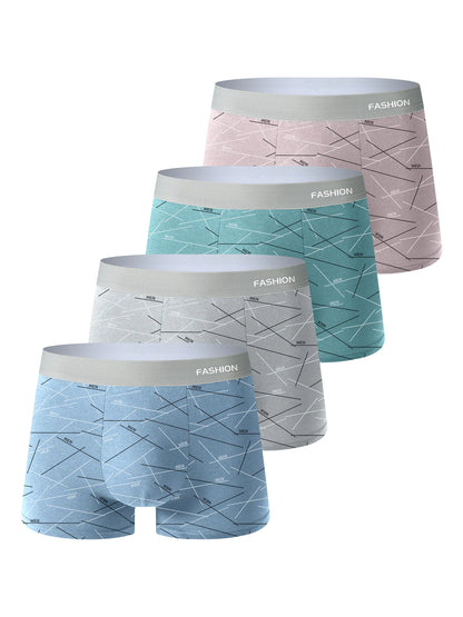 Four pairs of men's boxer briefs in different colors on a white background