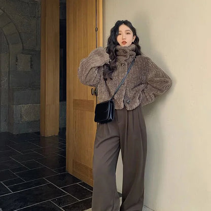 Women's Warm Wool Padded Cotton Stand Collar Jacket
