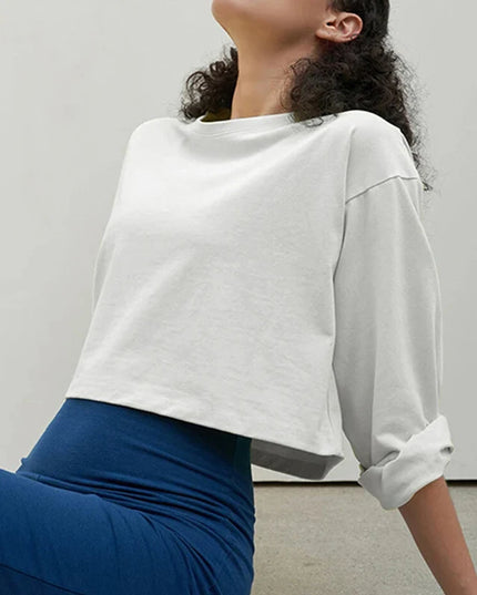 Women's Cotton Casual Long-Sleeved Cropped Loose Sweater