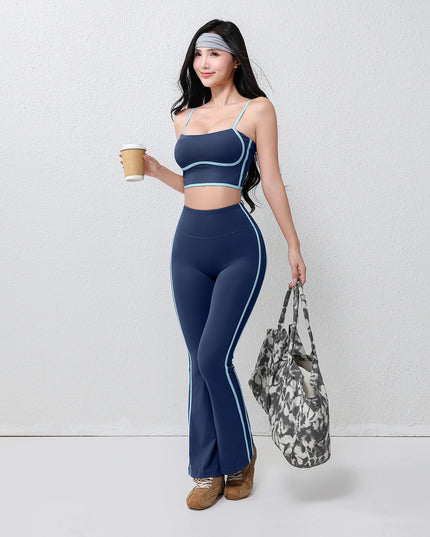 Women's Two-Piece Flare Pants and Bra Set with Elastic Waist and Hip-Lifting Design