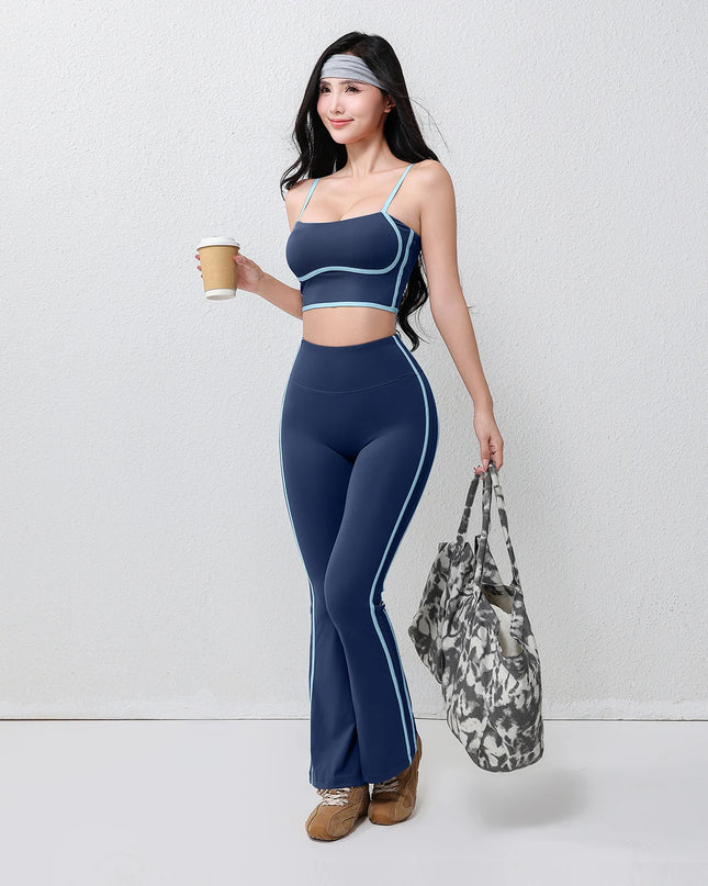 Women's Two-Piece Flare Pants and Bra Set with Elastic Waist and Hip-Lifting Design